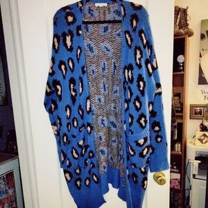 Pink and blue animal print cardigan